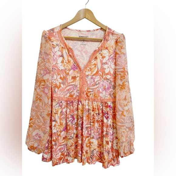 Torrid Super Soft Knit Babydoll Fabric Mix Balloon Chiffon Sleeve Top Size 2X - Picture 2 of 9